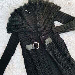 Black Cardigan with Faux Fur collar